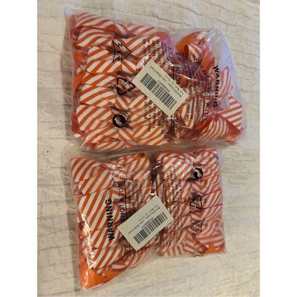 NEW 60 Pcs 3” Twist Tie Orange Striped Printed Grosgrain Ribbon Bows - Picture 3 of 5